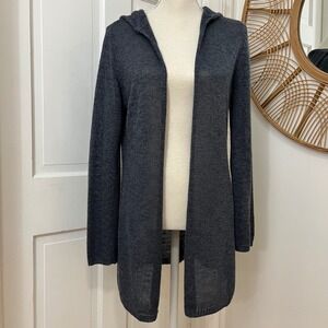 360 SWEATER Hooded Long Open Cardigan Sz M Blue Linen Blend Capsule Lightweight